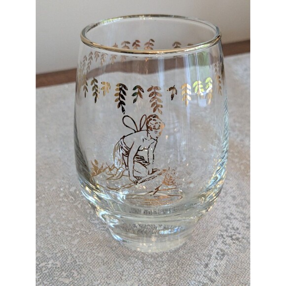 White Rock Tumblers Set 4 Nymph Fairy VTG GingerAle Gold Paint Glass MCM 50s 60s - Picture 1 of 16